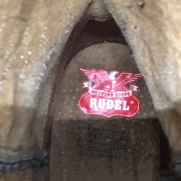 Rudel Western Boots Mens 8.5 Black Leather Pull On Rodeo Cowboy Boots - Picture 11 of 14